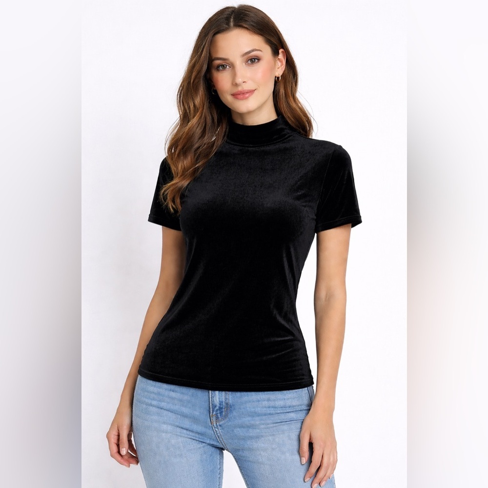 Ambiance Black Velvet Mock Neck Top | 90s Minimalist Y2K Party | M